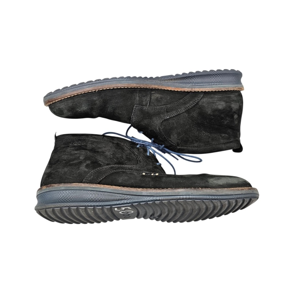 Ecco Men's Size 10 EUC Hybrid Black Nubuck Leather Blue Sole Chukka Boots Shoes - Picture 6 of 8